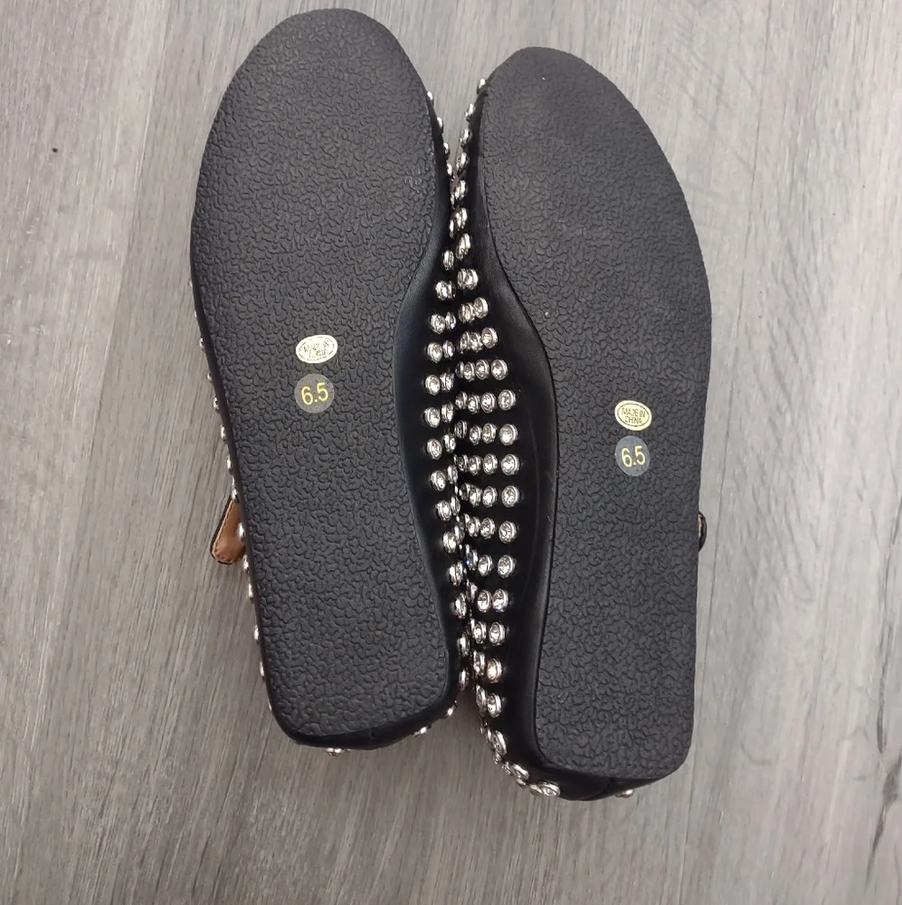 Edgy Black Studded Ballet Flats Mary Jane
